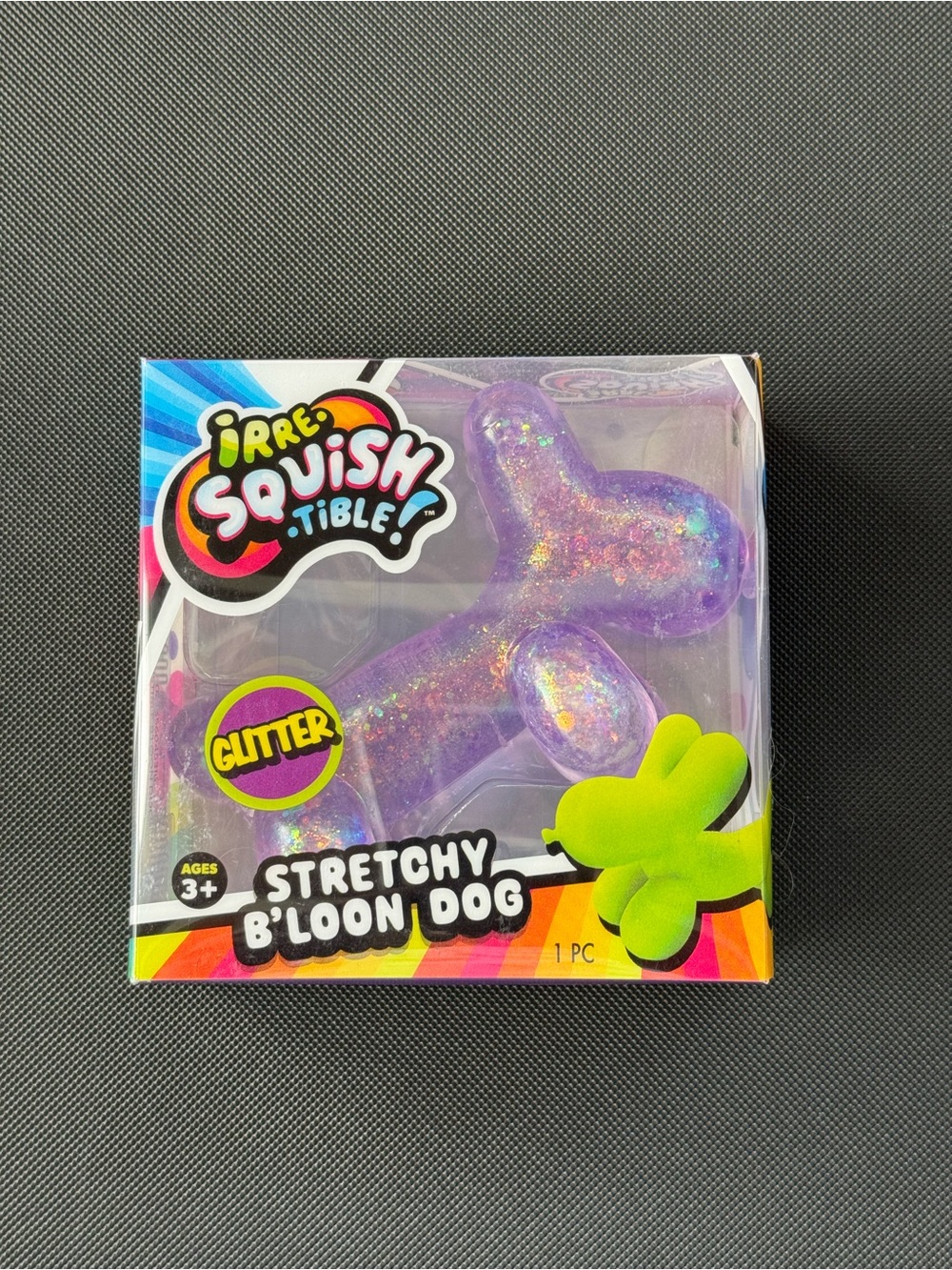 Balloon Dog Squish Stretchy Glitter Purple B’loon Dog Fidget Toy NWT New